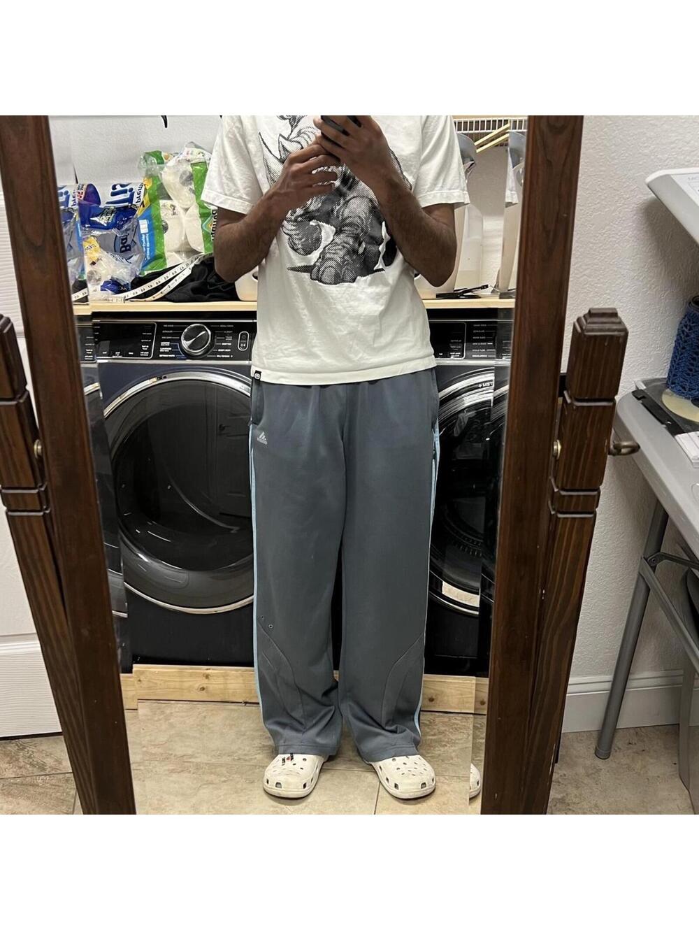 Vintage Y2K Adidas Baggy Blue Grey Track Pants Sz. XL Wide Leg Striped Clima365